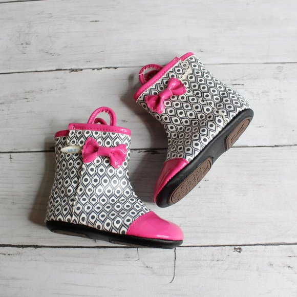 Robeez Tredz Baby Girl's Pink Gray Rainboots Boots Infant Size 3-6 Months - Picture 4 of 6